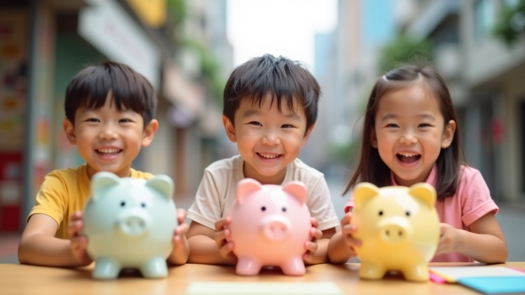 Children learning about money with piggy banks and envelopes