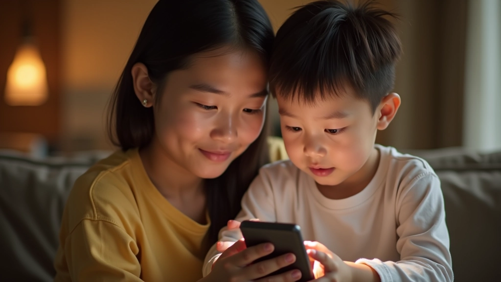 Parent and child looking at smartphone showing Octopus app transaction history together